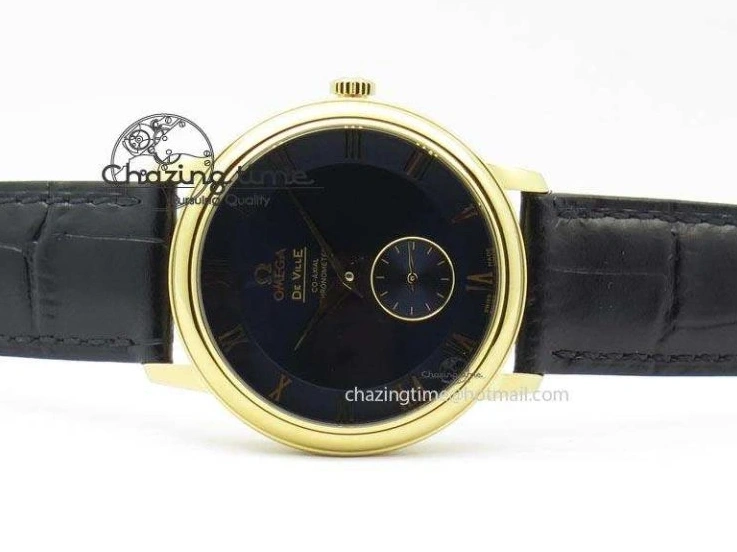 0207 De Ville MK 1:1 Best Edition YG Blue Dial On Black Leather Asian Seagull T1701 (Sec@6) Upgraded 8234